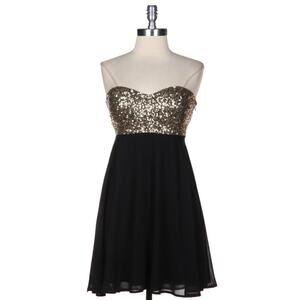 NEW NWT Black & Gold Sequin Strapless Sweetheart Neckline Fit & Flare Dress M